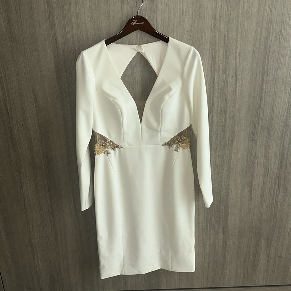 White Embellished Cut Out long sleeve midi dress